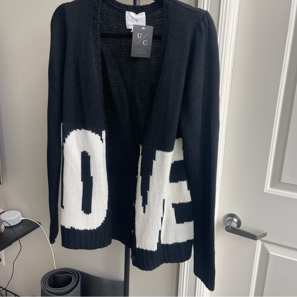 Women's Black and White LOVE Sweater - Picture 2 of 4
